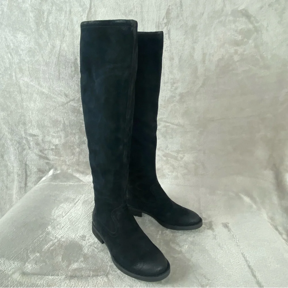 NEW Born Borman Women's Knee High Riding Boots Size 6.5 M Black Suede Distress